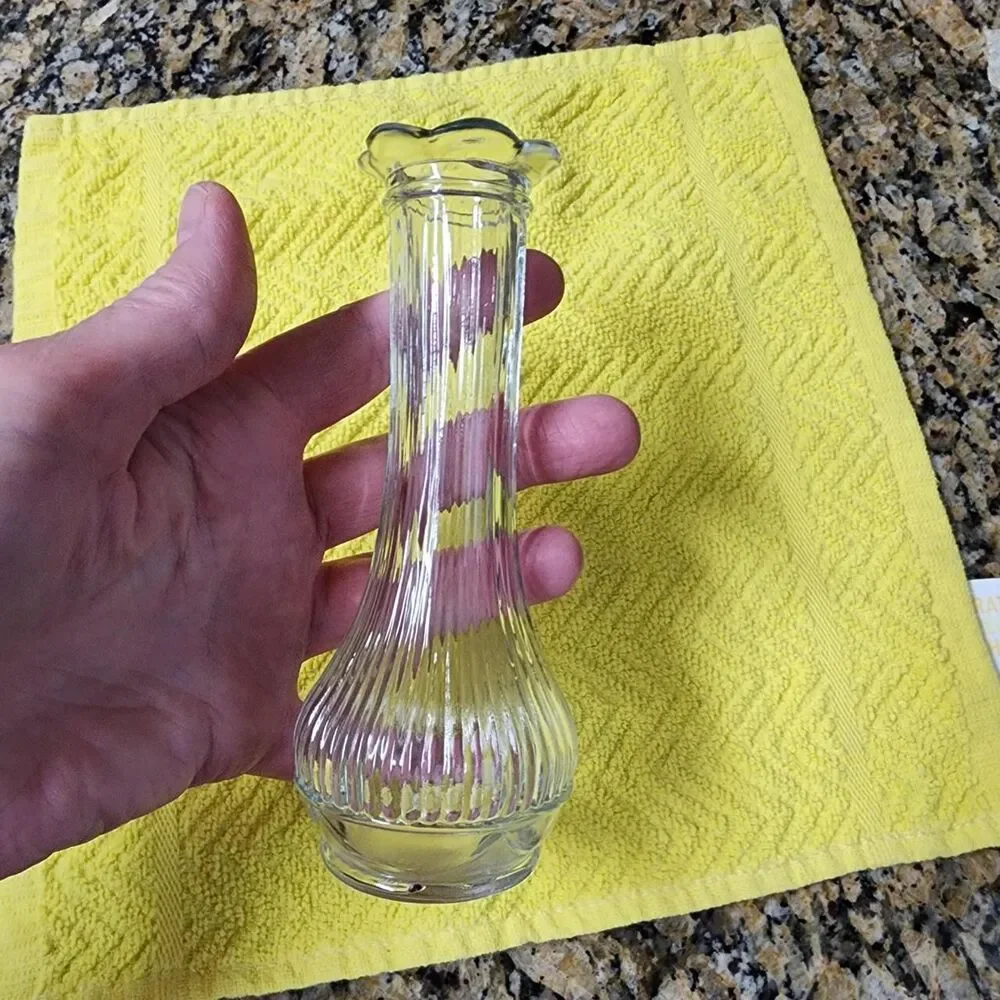 Vintage 6 inch clear bud vase ribbed glass Randall brand